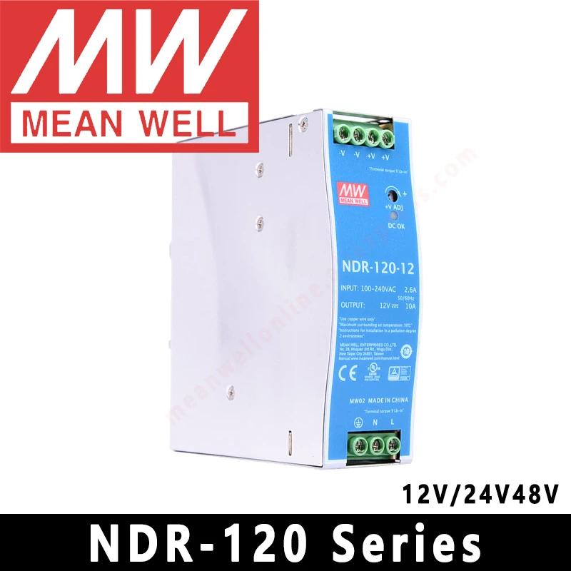 Original Mean Well NDR-75/120/240/480 Series meanwell Din Rail Power Supply 12V/24V/48V AC/DC Single Output Industrial