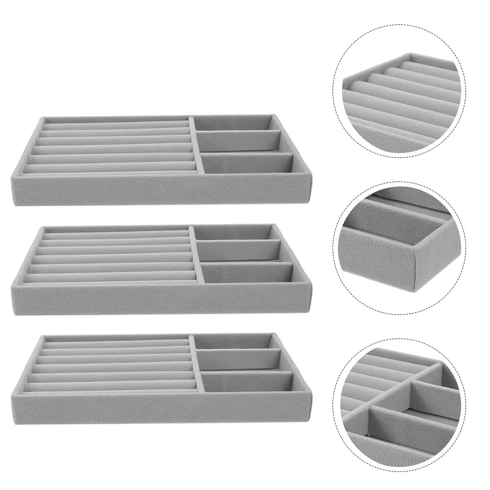 

3Pcs Jewelry Organizer Tray Set for Rings Earrings Necklaces Gentle Flannel Display Trays Stackable Drawer Jewelry Showcase