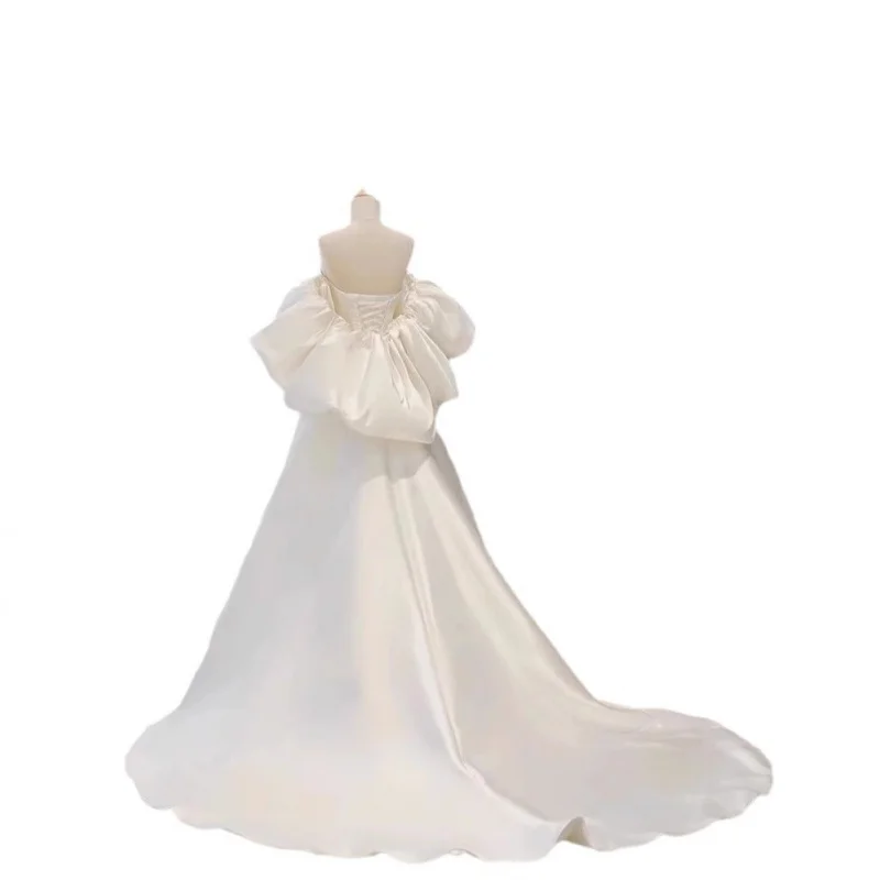 White French Style High-End Dress Off-Shoulder Puff Sleeve Light Main Wedding Dress New Bride Exit Veil Reception
