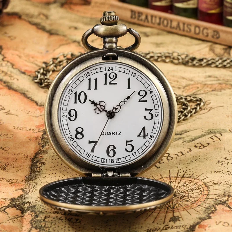 Vintage Engraved Flower Shield Pattern Retro Quartz Pocket Watch for Men Women Necklace Chain Reloj De Bolsillo Gift