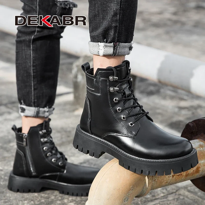 DEKABR New Comfortable Autumn Winter Warm Fur Boots Genuine Leather Soft Mens British Style Handmade Non-Slip Boots Size 38-45