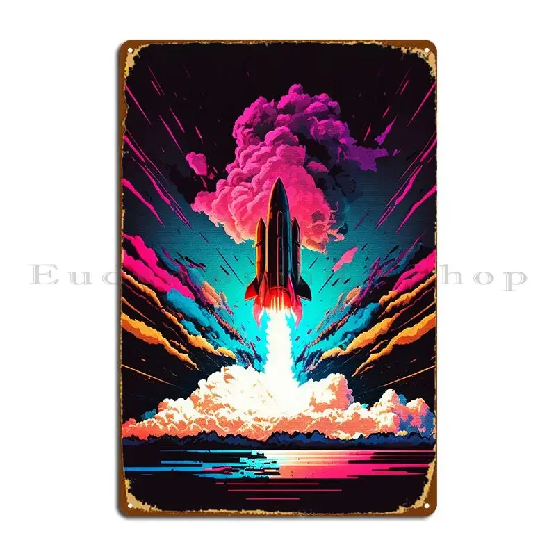 Colorful Rocket Metal Sign Plaques Club Iron Decoration Rusty Tin Sign Poster