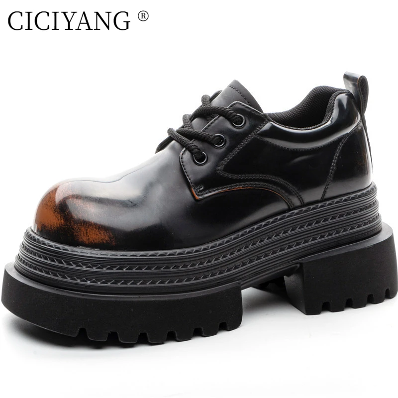 

CICIYANG10cm High Heel Women Loafers British Style 2025 Spring New Platform Women's Shoes Large Size Thick Hheel Leather Shoes