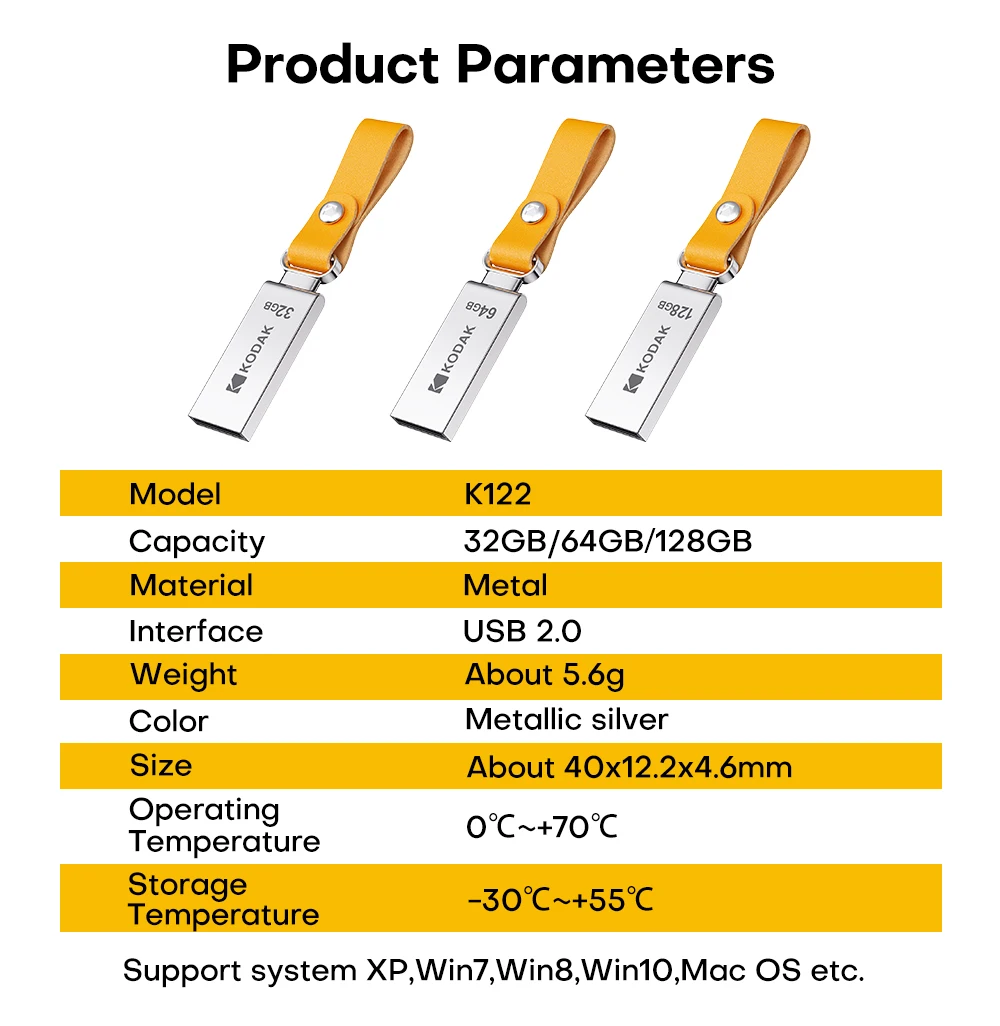 KODAK K122 USB 2.0 Flash-Laufwerk 128 GB 64 GB 32 GB Mini-Metall-Pendrive Wasserdichter Speicherstick für PC Laptop – Detail 7