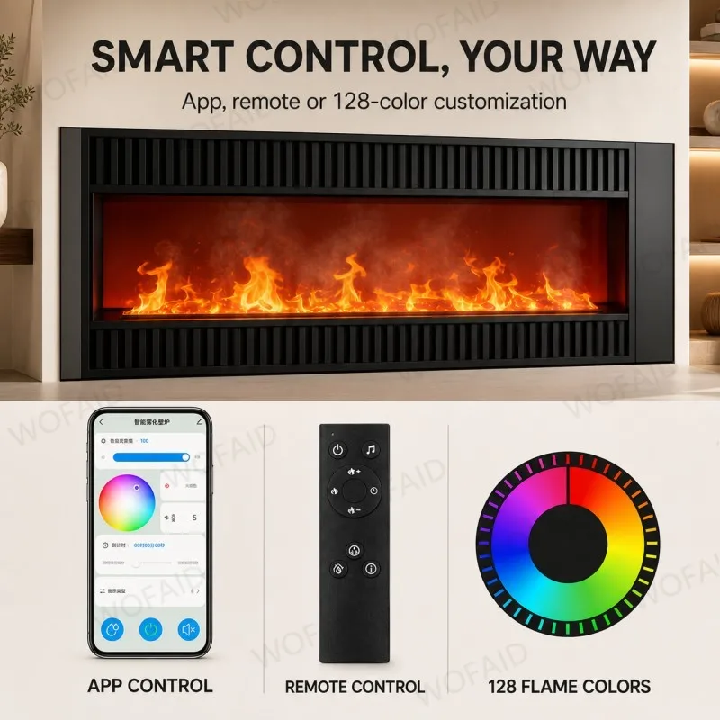 Modern Romantic Cozy Electric Water Vapor Fireplace with Adjustable Mist Flame Brightness Control Living Room Ambience Light