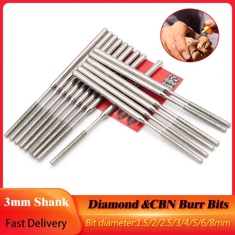 

Diamond & CBN Burr Bits 1.5mm-8mm Extra Long 70mm Flat Cylinder 3mm Shank Engraving Drill Bit For Carving Dremel Rotary Tools