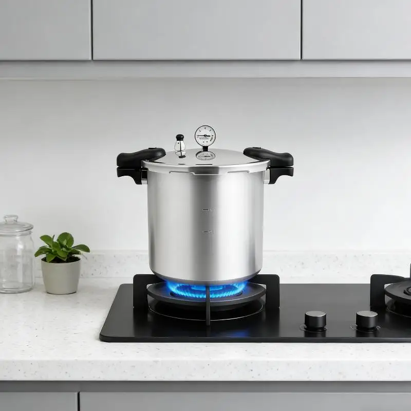 

22L Large Pressure Canner Aluminium Alloy 70Kpa Pressure Cooker with Safety Lock Release Valve Gauge Kitchen Home Cookware