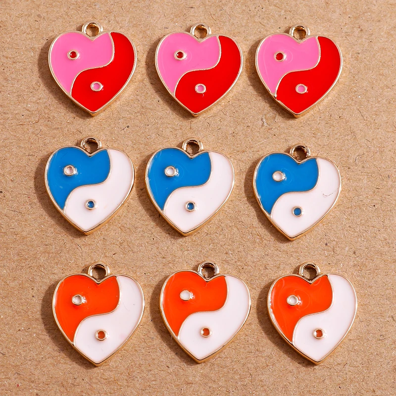 10 stücke Bunte Emaille Liebe Herz Charme für Schmuck Machen Frauen Nette Tropfen Ohrringe Anhänger Halsketten DIY Armbänder Handwerk Geschenk – Detail 9