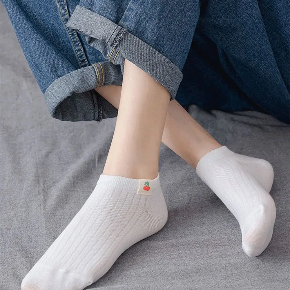 Fruit Pattern Decor Women Short Socks Shallow Mouth Cute Ankle Low Sock Breathable Polyester Cotton Tube Socks Students