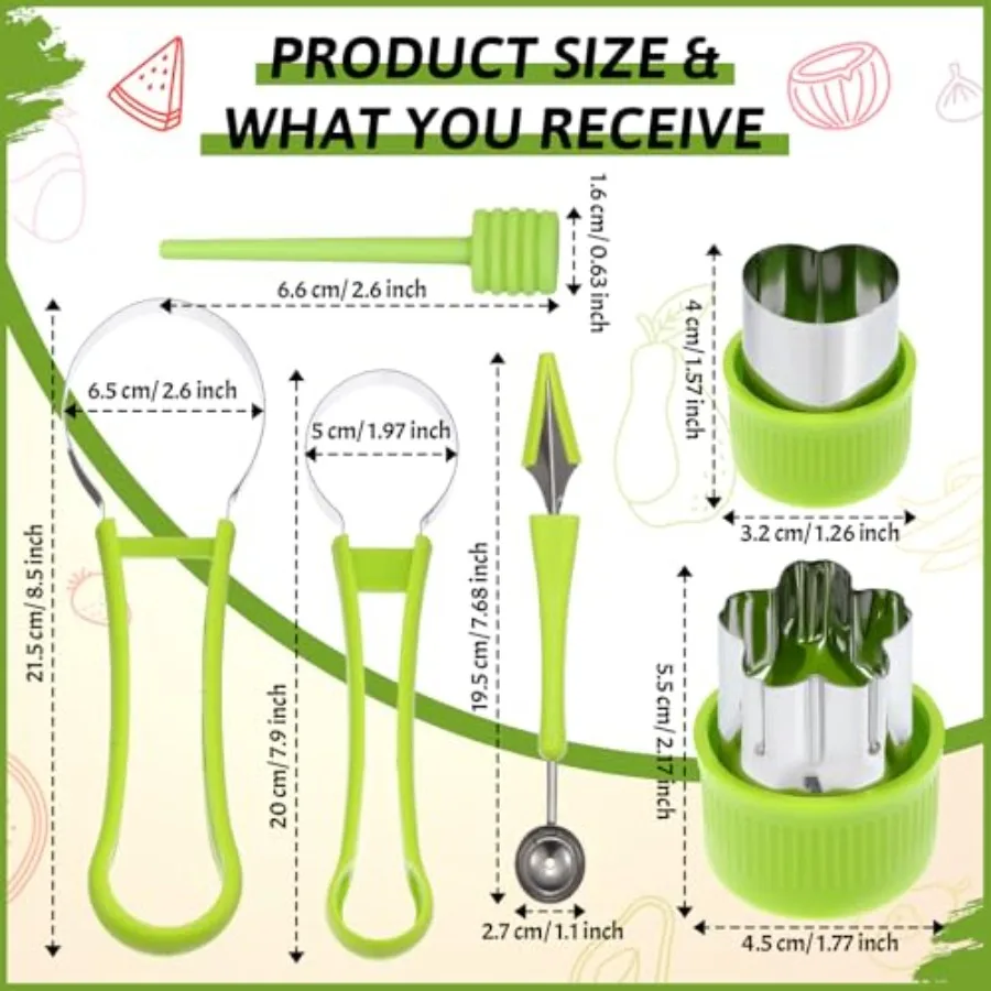 15 Pcs Fruit Vegetable Coring Carving Tool Set Include Stainless Steel Peeler Carving Knife Melon Baller and 9 Shape Cutters fo
