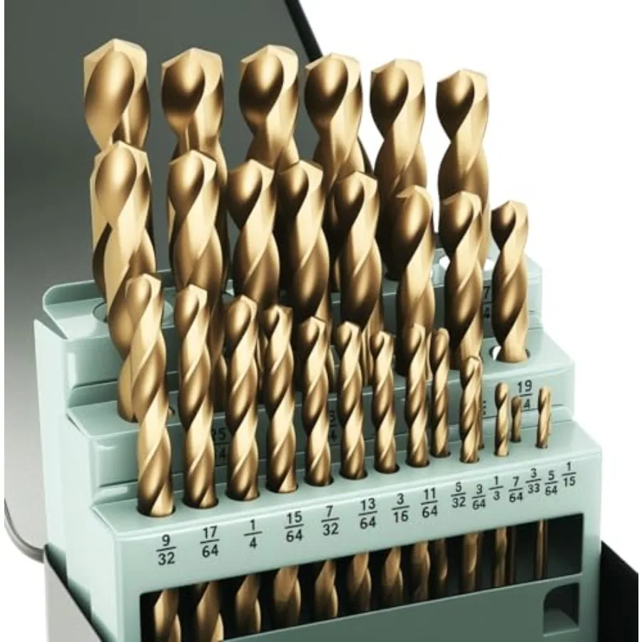 

Bit Set 1/16"-1/2" M35 HSS 135 Degree Tip Twist Jobber Length for Hardened Metal Stainless Steel Cast Iron Wood and Plastics wi