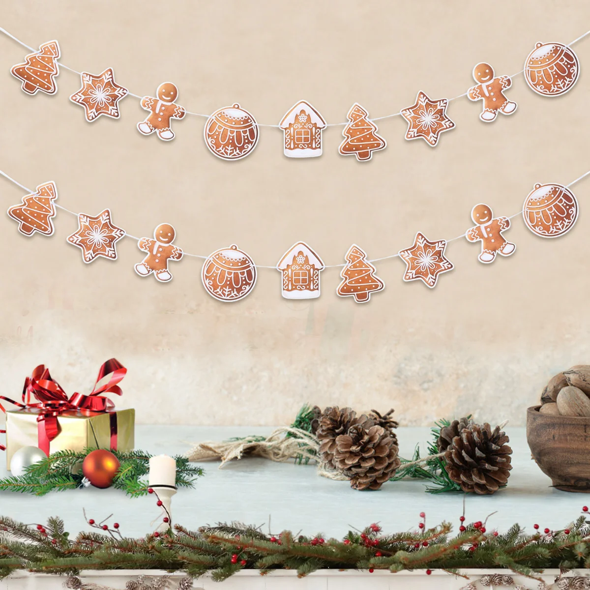 Рождественский пряничный человечек, бумажный баннер, веселый рождественский декор для дома, 2025 Navidad Natal, Рождественский орнамент с флагом, Новый год 2026