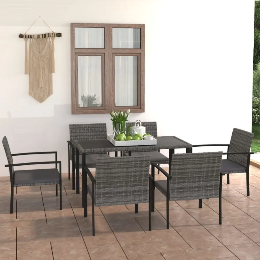 

7 Piece Patio Dining Set Poly Rattan Gray