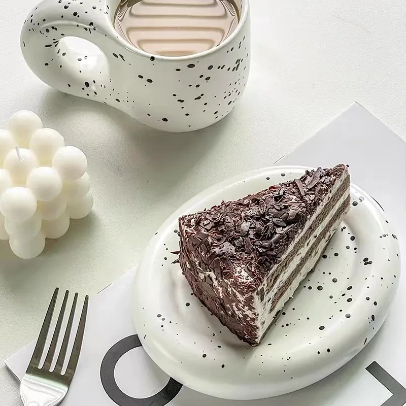 1set Ceramic Coffee Chubby Mug Saucer Set Creative Cute Fat Handle Cup With Saucer For Office And Home Room Decor