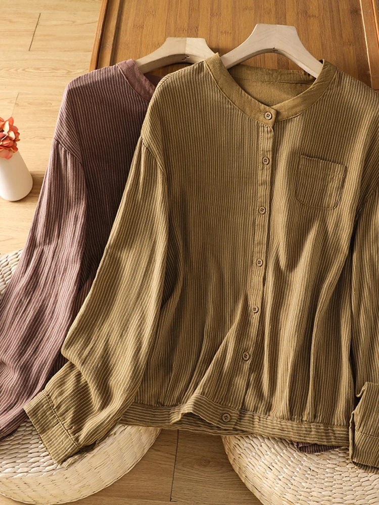Retro Style Women's Cotton Blend Long Sleeve round Neck Short Jacket Spring Autumn Checkered Print Open Cardigan Top