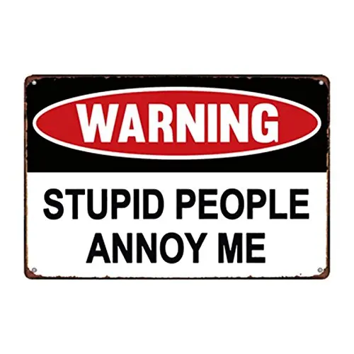 metal tin sign Stupid People Annoy me Warning Sign Bar Cafe Garage Wall Decor Retro Vintage 7.87 X 11.8 inch