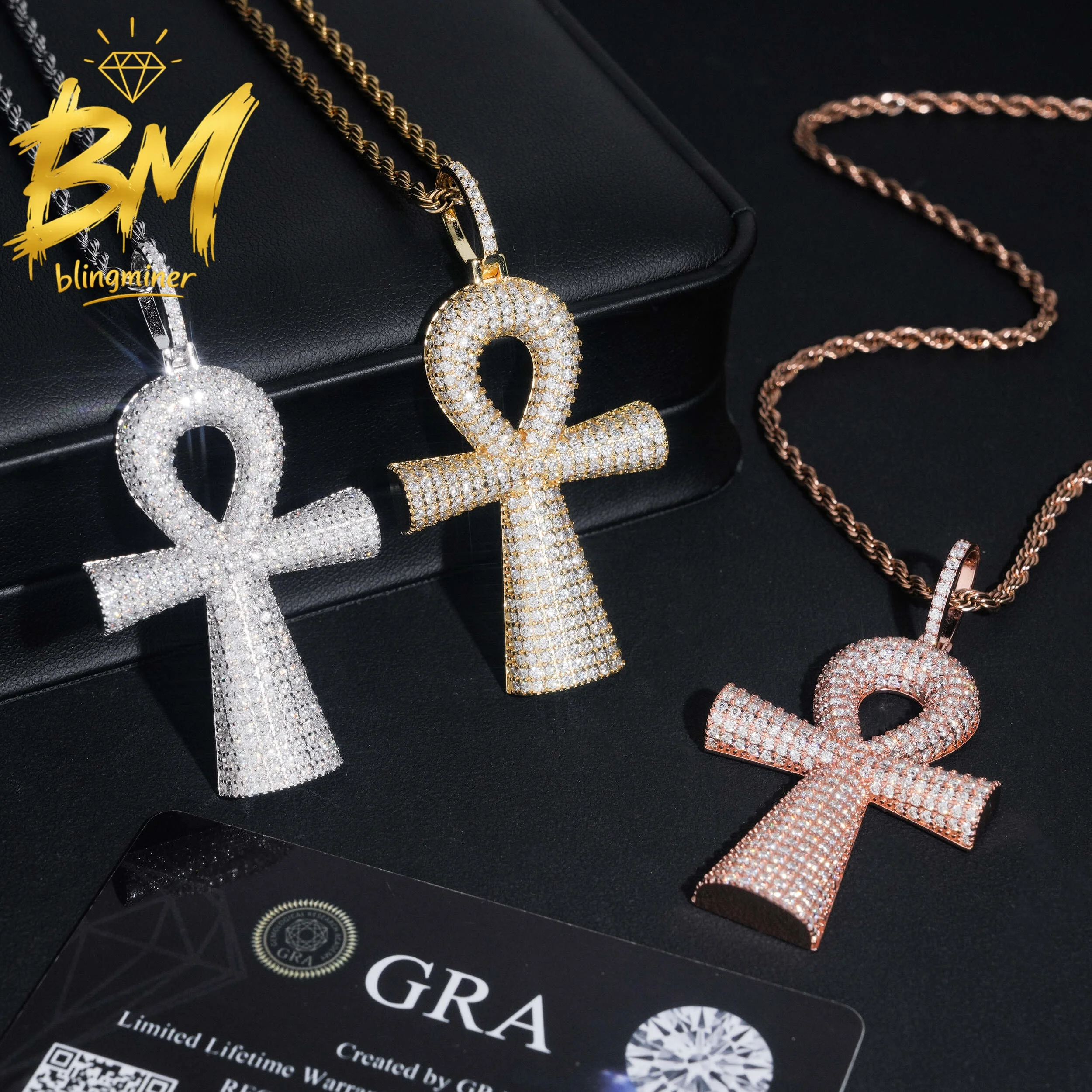 Blingminer Iced Out Cross VVS Moissanite Pendant For Men Women S925 Silver Pendants Jewelry Pass Diamonds Tester Free Shipping