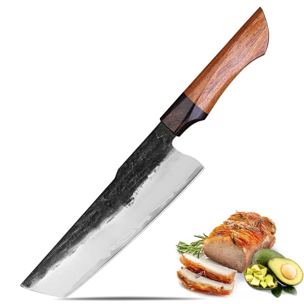 Japanisches 7-Zoll-Nakiri-Messer, dreilagiger Verbundstahl, handgefertigt, Forge-Kochmesser, superscharfes Küchenmesser, Kochutensilien