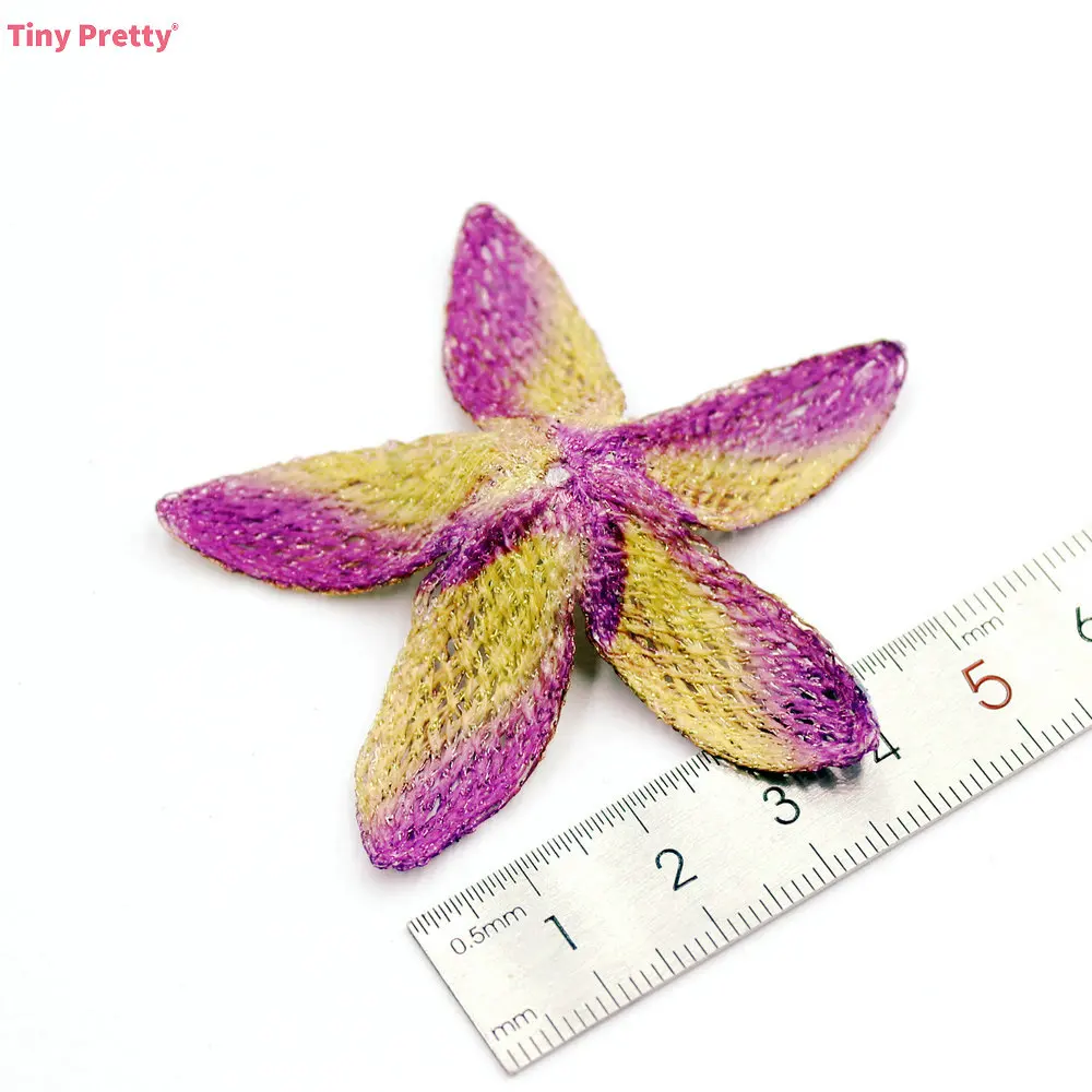 5PCS Embroidery Blossom Five Petals 3D Gradient Big Flowers 6.5cm DIY Craft Accessory for Jewelry Making, Barrettes, Brooches