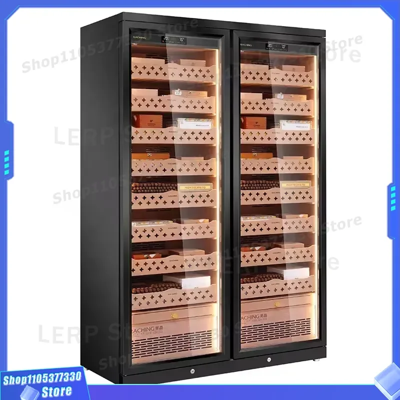 3800L Double Door Electric Cigar Humidor Cabinet with Compressor Cooling System Temperature Humidity Control Beech Wood Frame