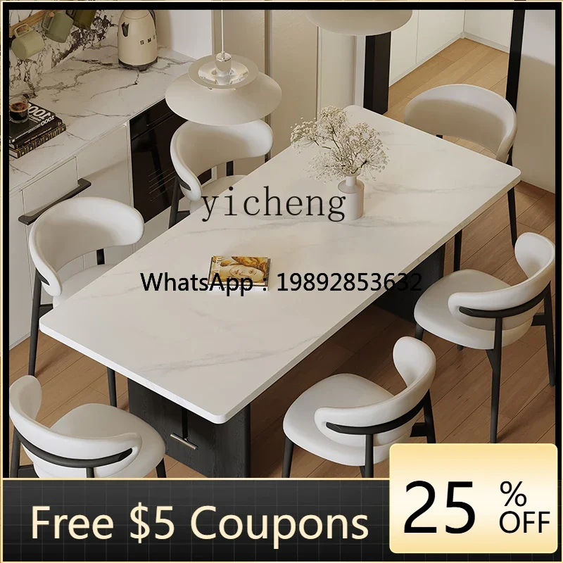 A rock slab modern simple dining table and chair combination small apartment retro premium white rectangular medium fairy garden