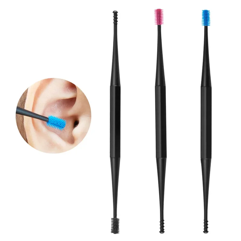 Coton-tige en spirale réutilisable, dissolvant d'avertissement d'oreille, bâtons de silicone, cure-oreille à double tête, outil de livres d'oreille pour le maquillage des livres