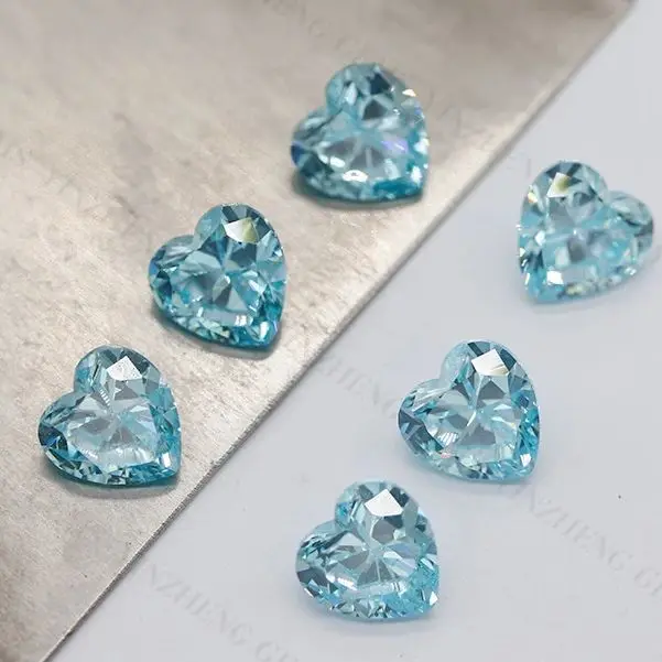 AAAAA Cubic Zirconia Heart Shape Aquamarine Colour Synthetic For Jewelry Making Rings Earring  Loose Gemstones view 4