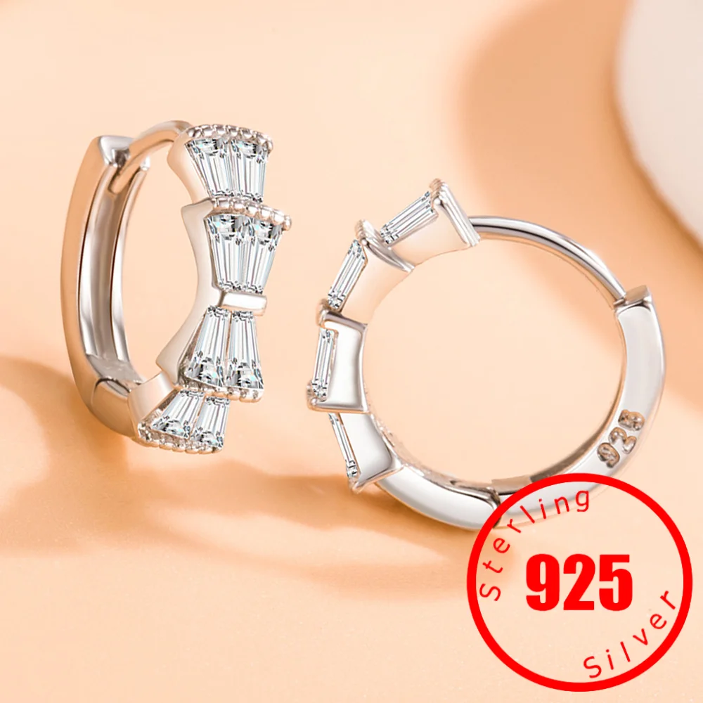 Pure 925 Sterling Silver High Quality Jewelry New Crystal Hoop Earrings For Women