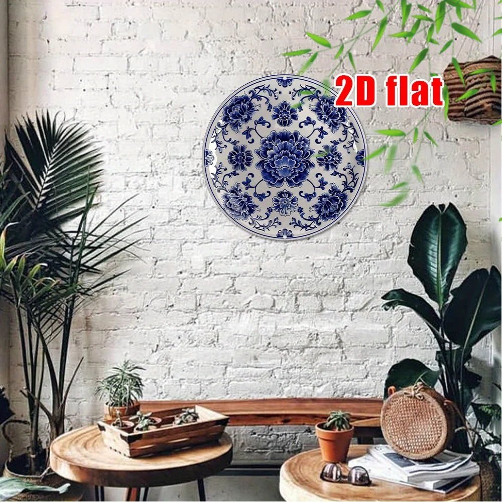 2D Flat - 2D Plane - 1pc 2D Plane 2D Plane 8.0X8.0 inch Round Wall Art - Blue And White Porcelain Plate Design, Durable, Suitabl