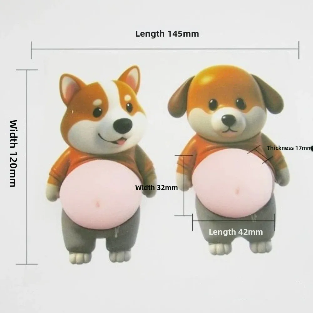 2 pçs/4 pçs tpr gordinho shiba inu 3d shiba inu adesivos cão barriga adesivo espremível 3d bonito filhote de cachorro adesivo fundo rosa macio