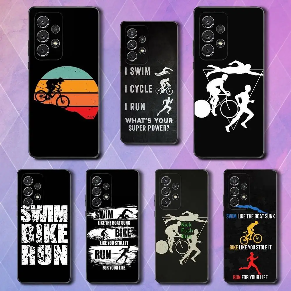 

Triathlon Swim Bike Run Phone Case For Samsung S25,S24,S23,S22,S21,S20,S10,Ultra,Plus,Lite,FE,Soft Silicone Black Cover