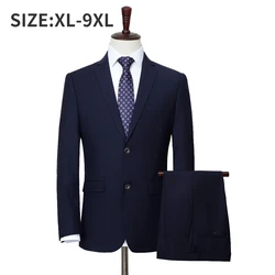 Conjunto de traje de Xl-9xl de talla grande para hombre, ropa Formal clásica de gran tamaño, Blazer sólido (Top + Pantalones)