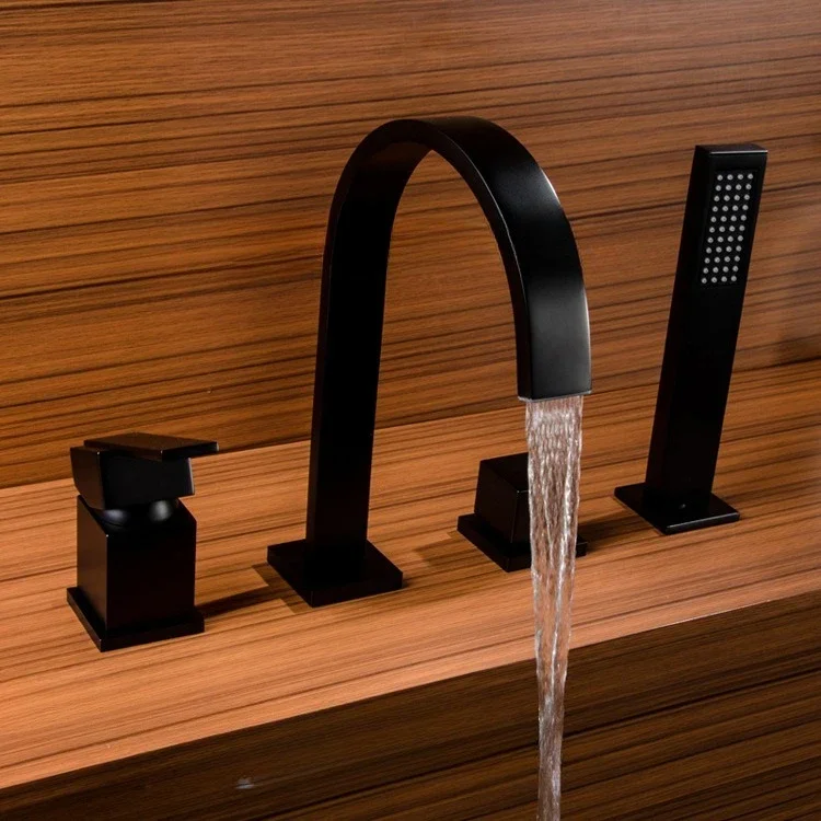 Heißer und kalter Vollkupfer-Seitenhahn mit geteiltem Zylinder, Badewannenhahn, dreiteiliges Waschbecken-Set