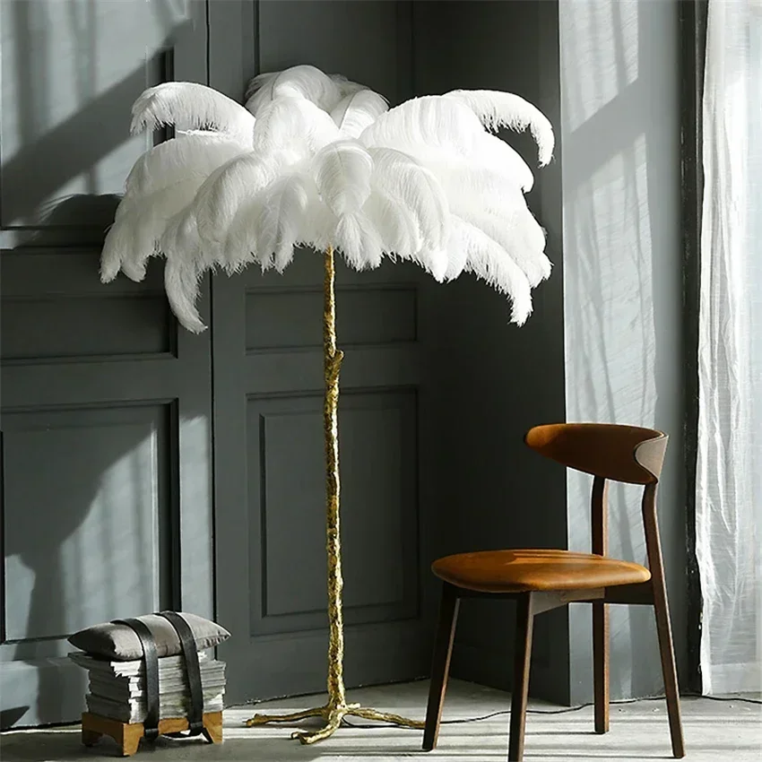 Modern Led Ostrich Feather Floor Lamps Hotel Living Room Hair Floor Light Standing Lamp Lampadaire De Salon Lighting
