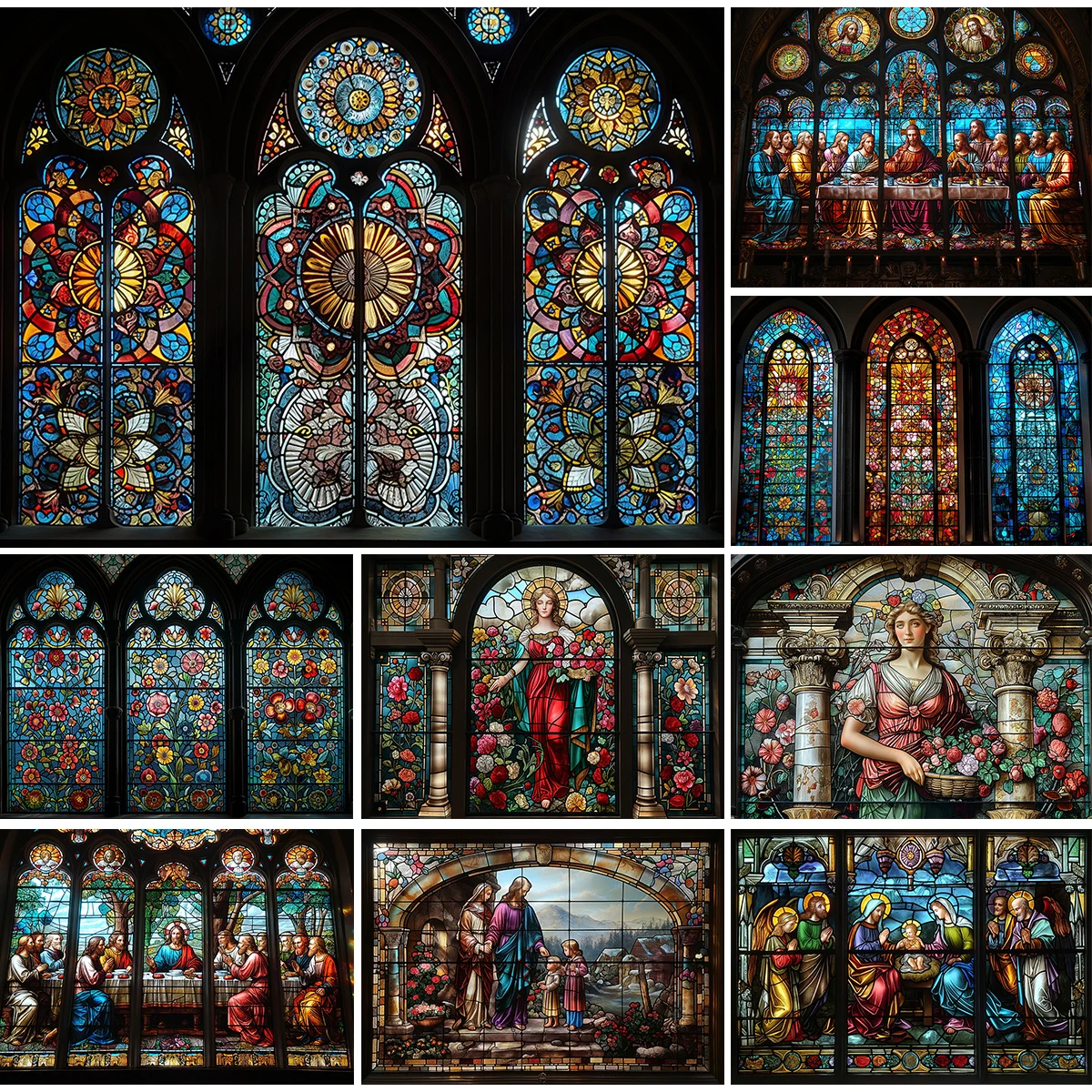 

Stained Glass Of Church Backdrops Pentecost Child Portrait Photocall Baby Newborn Photo Painted Church Windows Backgrounds