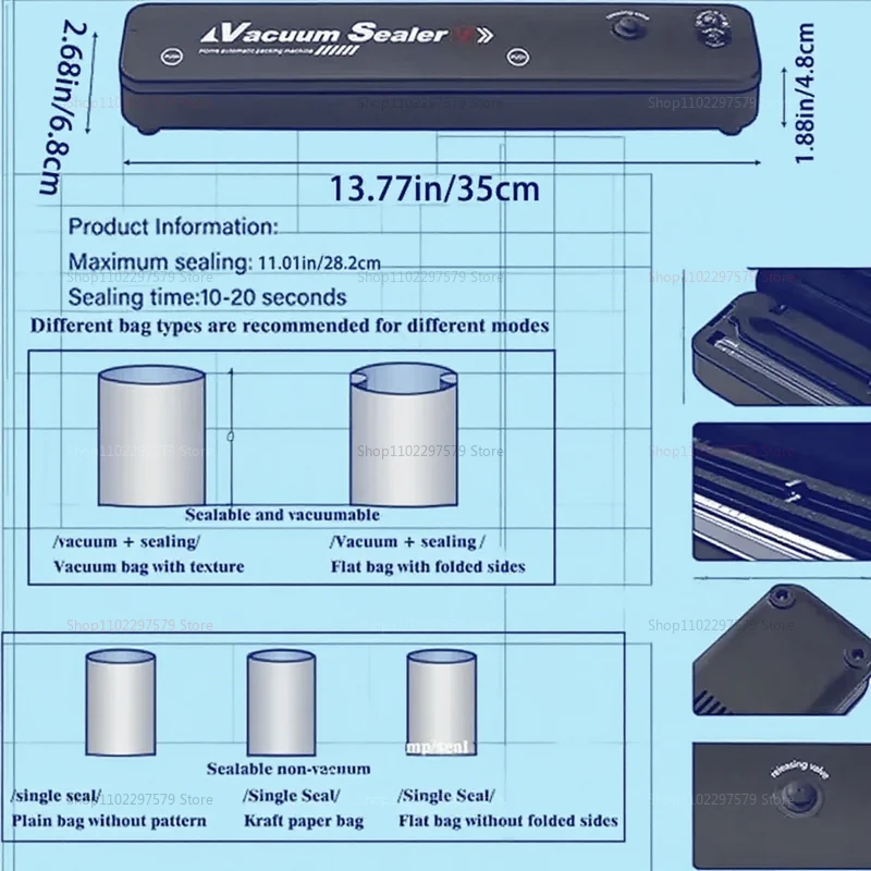 ماكينة ختم الطعام الأوتوماتيكية الجديدة مع أكياس مكنسة كهربائية محمولة للمطبخ موفر للطعام 220 فولت مانعات تسرب مدمجة للنضارة 2025
