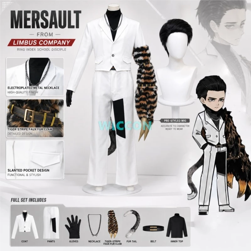 Ring‑Finger Beast Apprentice Meursault Cosplay Limbus Company Full Set Costume Furry Claws Tail Meursault Wig Men Halloween​