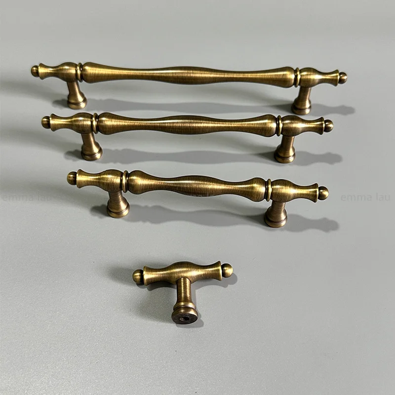 French Palace Style Cabinet Door Handles T-bar Vintage Drawer Knob Bronze Brass Handles For Kitchen Wine Wardrobe Cupboard Pulls
