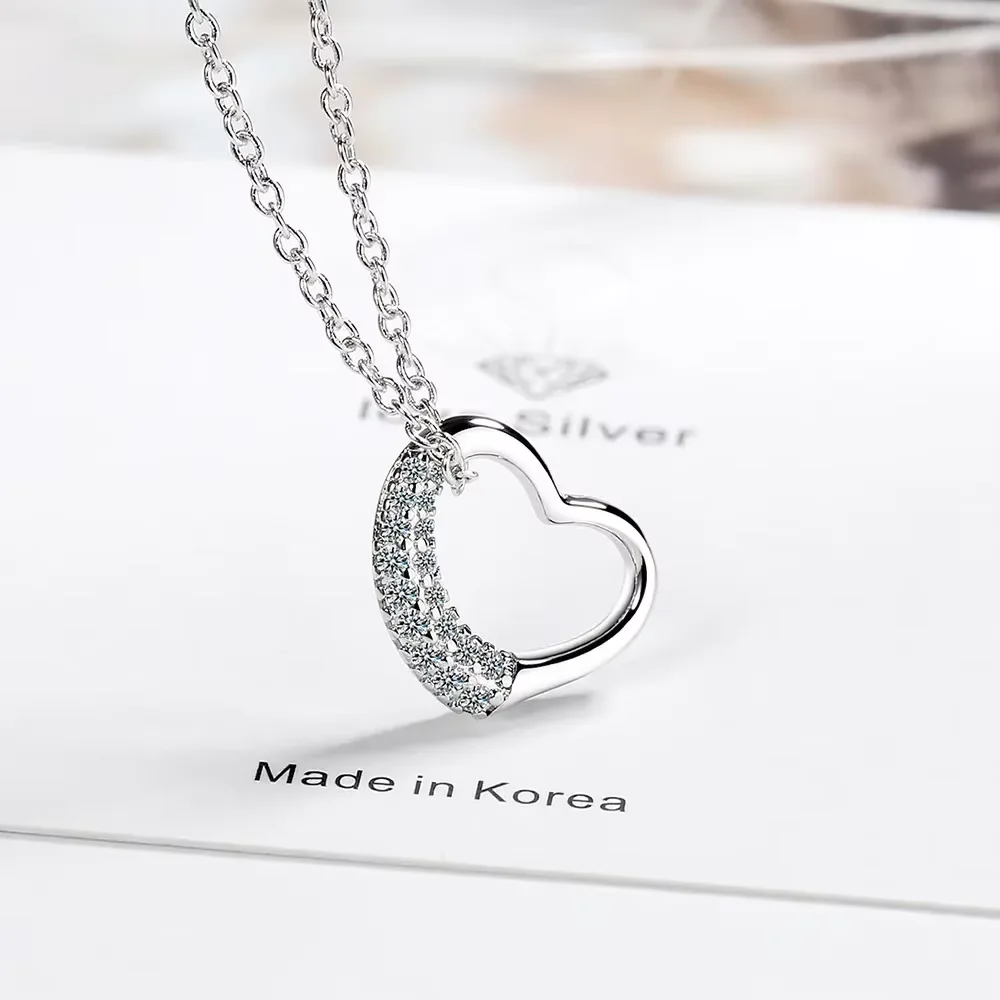 

925 Sterling Silver Female Zircon Heart Necklaces For Women Party Luxury Jewelry Gift Female Accessories Jewellery