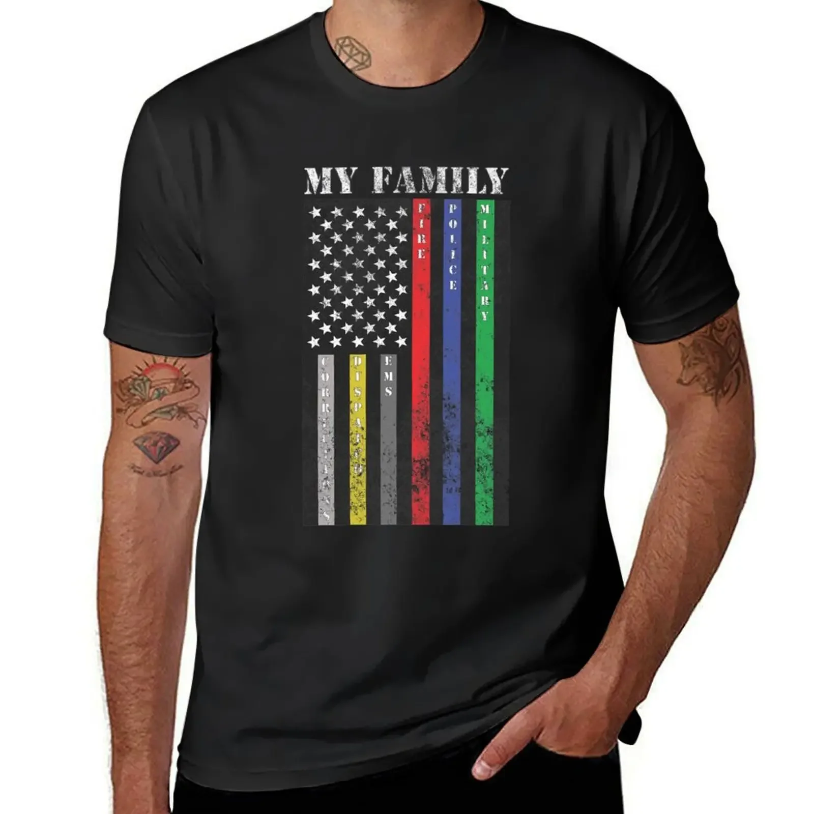 My Family, Support Services Flag T-Shirt plus size tops oversized t shirt sweat shirts graphic tees plain t shirts men