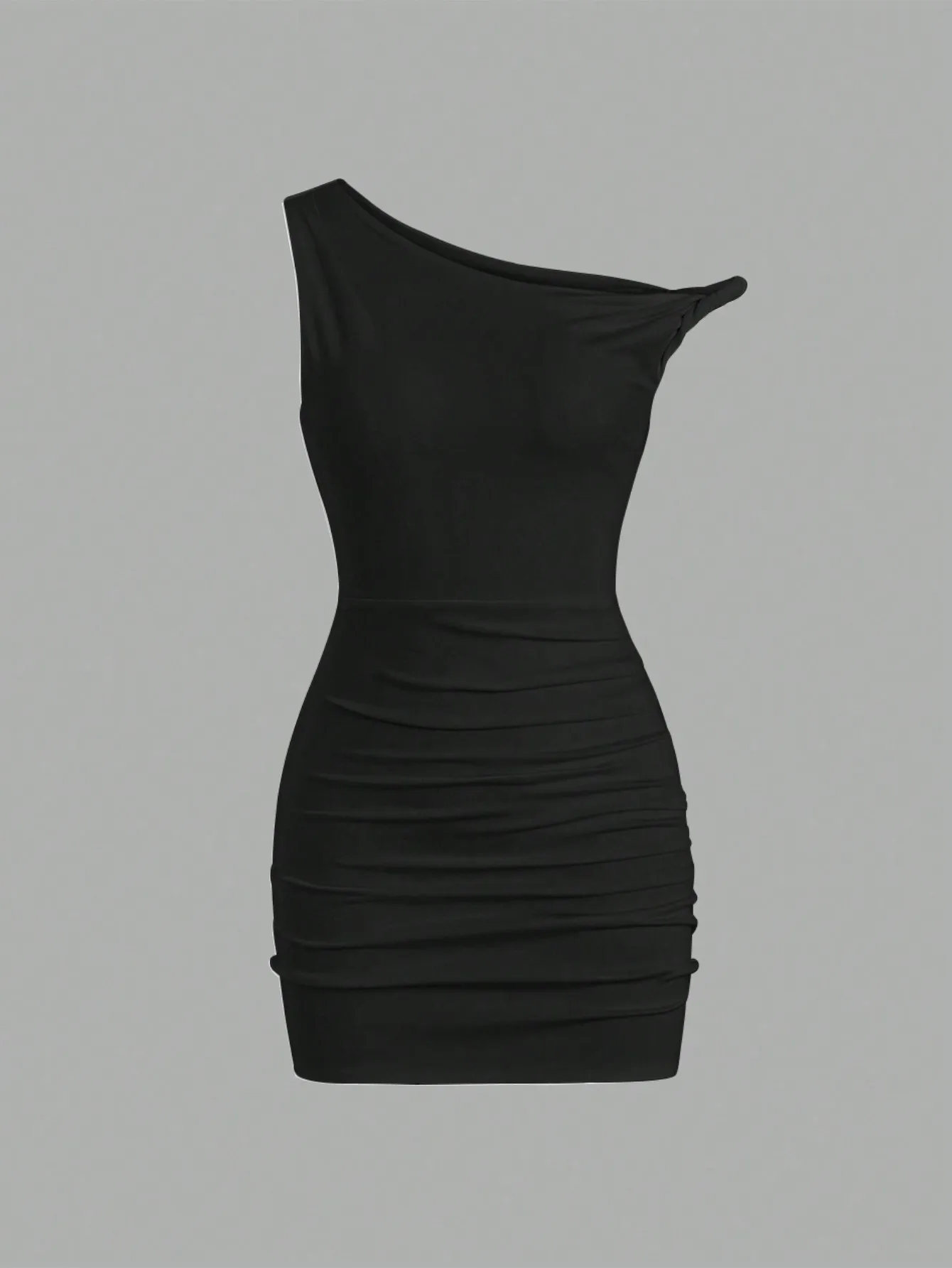 

Асимметричное облегающее мини-платье на одно плечо с драпировкой, черное