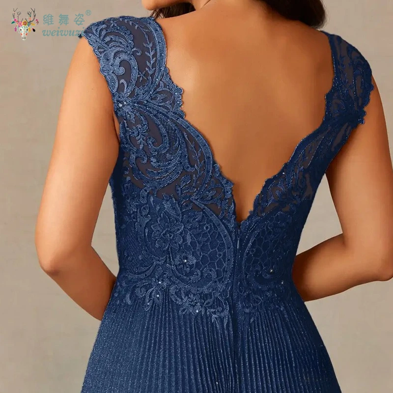Moda sexy irmãs grupo com decote em v rendas lantejoulas bordado vestidos de noite dama de honra sem costas a linha vestido de casamento plissado