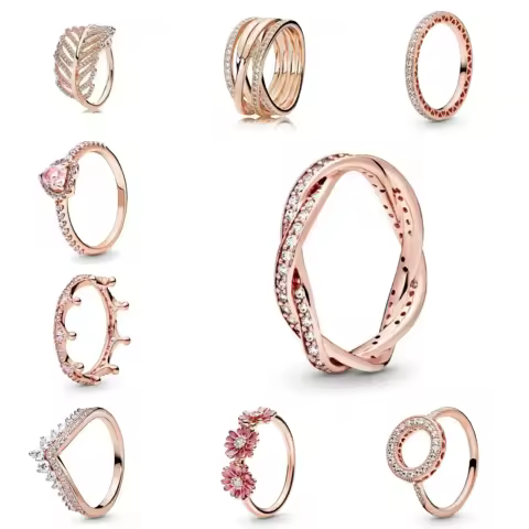 2025 New 925 Sterling Silver Sophisticated Rose Gold Radiant Crown Round Heart Ring Timeless Luxury Charm Jewelry Sweet Gifts