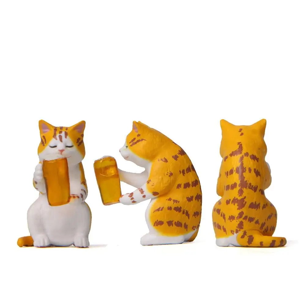 Cute Cartoon Drunken Cat Figures Handicraft Mini Cat Statue PVC Beer Cat Figures Home Decor