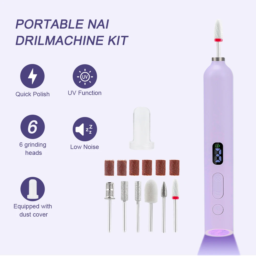 لاسلكي صغير مسمار الحفر القلم 2-IN-1-UV مصباح مجفف الأظافر مانيكير طلاء الأظافر القلم قبضة USB قاطعة المطحنة UV جل مزيل