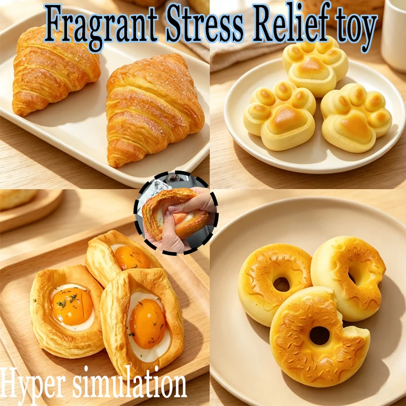 Fragrant 3D Simulation Fried Egg Toast Cat Paw Donuts Sensory Toy Slow Rising Rebound Relief Anxiety Soothing Relax Leisure Gift