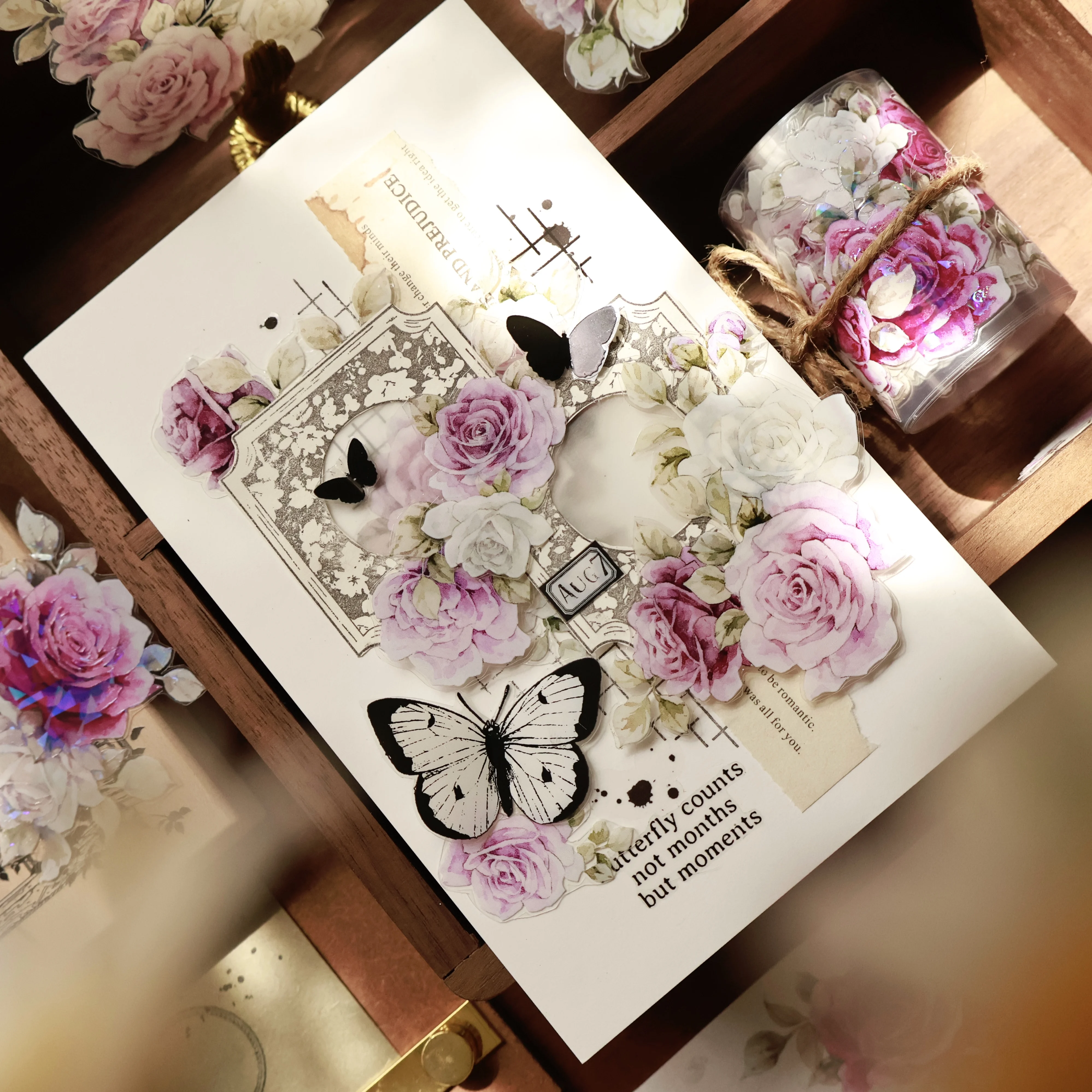 Yi'er Cultural and Creative New Product Cutting Die [Galaxy Purple] Washi Tape Rose Flower Hand Account PET Sticker