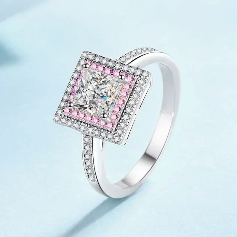 

Sweet Temperament Platinum Pt950 Ring Fine Jewelry Exquisite Gift,1 Carat Square Sugar Moissanite Pink Diamond Ring for Women