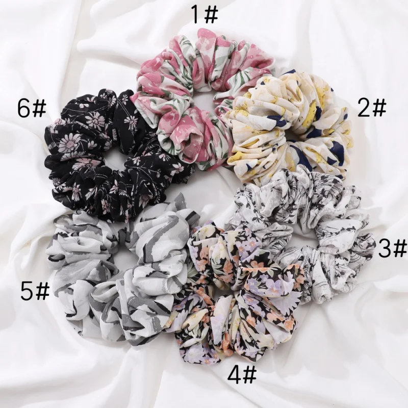 Yuzhen Malaysia Pearl Chiffon Printed Large Intestine Hair Ring Bandeau Hair Ring Bottoming Headdress Flower Scarf Accessories