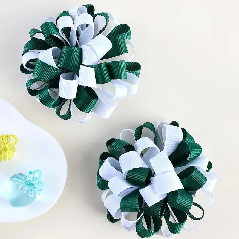 Oaoleer 2Pcs Cute Flower Hairpins Double Color Ribbon Hair Clips Princess Hair Pin Barrettes Handmade Headwear Hair Accessories